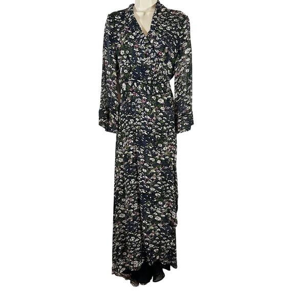 GANNI Black‎ Floral High Low Wrap Dress Womans 42 Large 10 / 12 - Picture 2 of 16